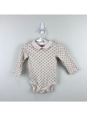 Mini Boden Long Sleeve Floral Peter Pan Collar Ribbed Bodysuit 3-6 Months